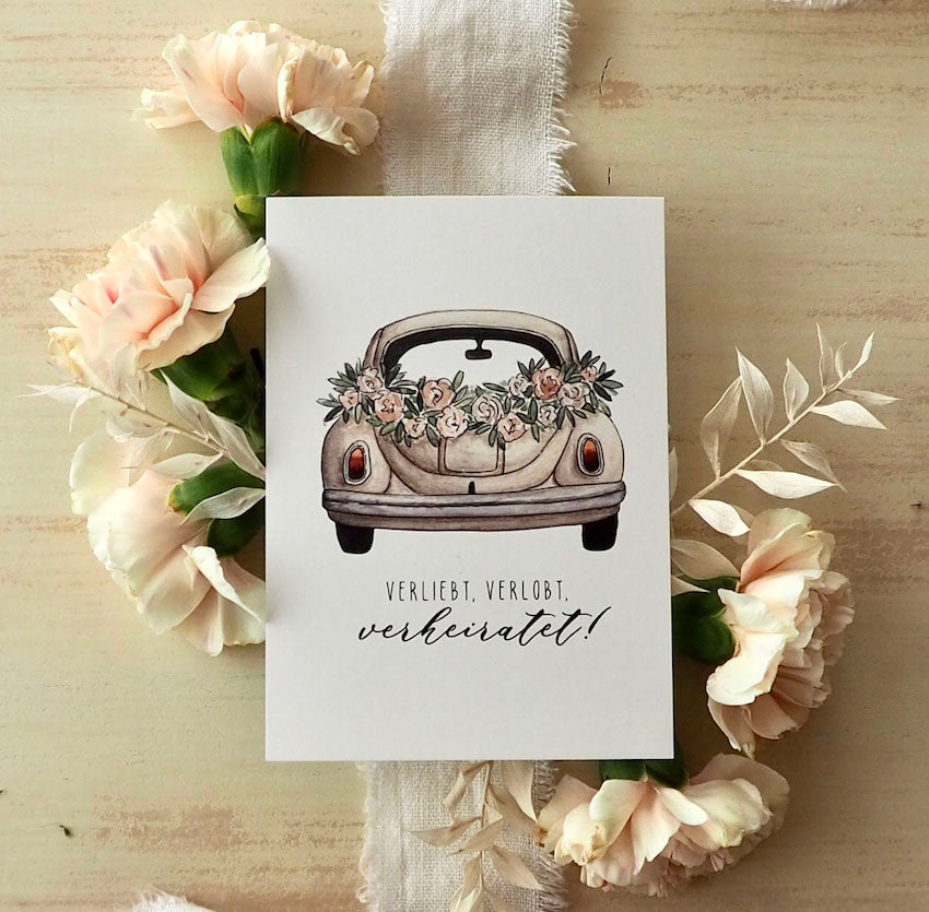 „Hochzeitsauto“ Postkarte